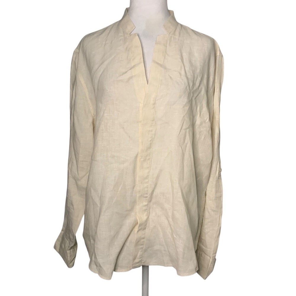 Baird McNutt Murano Large 100% Linen Hidden Button V Neck Long Sleeve Top
